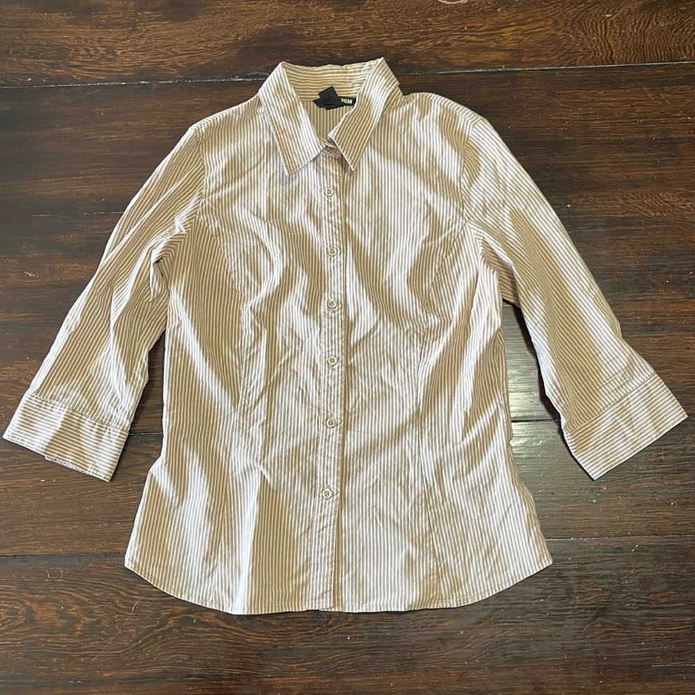 H & M brown and white striped shirt